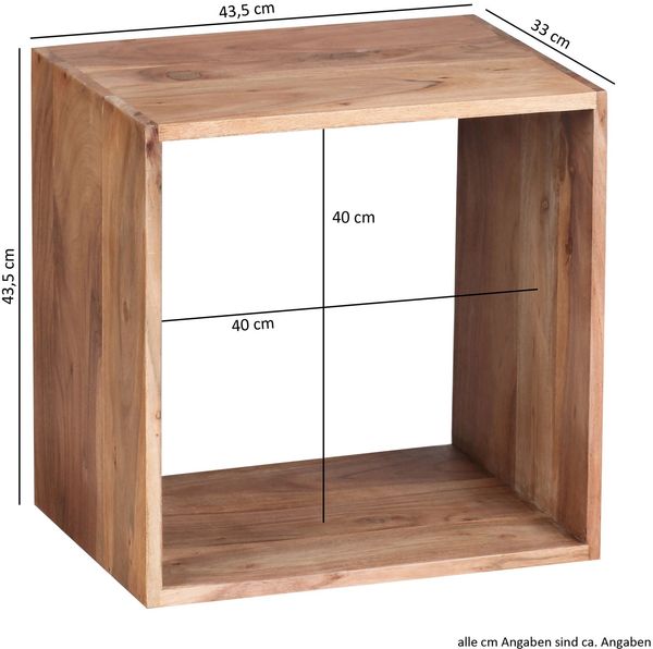 Standregal MUMBAI Massivholz Akazie 43,5 cm Cube Regal Design Holzregal Naturprodukt Beistelltisch Landhaus-Stil Bild 5