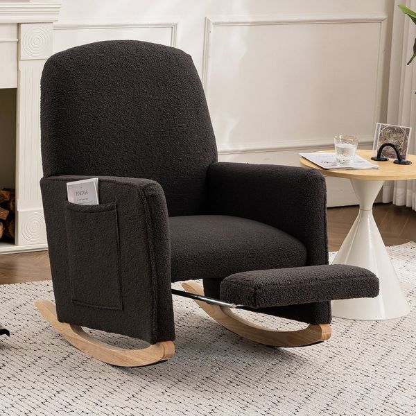 Celya Stuhl Schaukelstuhl Relaxsessel mit Hocker,110kg Belastbarkeit,Holzrahmen, Loungesessel mit hoher Rückenlehne für Wohnzimmer,Drinnen und draußen