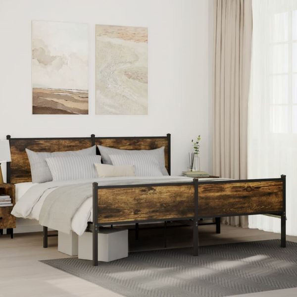 vidaXL Metallbett ohne Matratze Räuchereiche 160x200 cm 3301386
