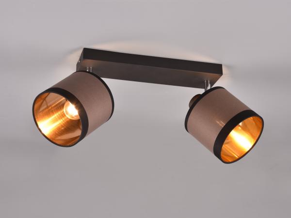 Wand- & Deckenstrahler DAVOS mit Stoffschirmen in Taupe/Gold, Breite 35cm