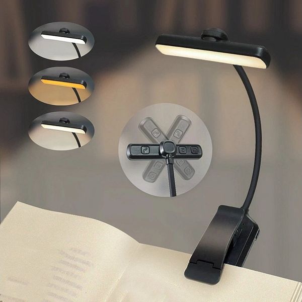 POPOLIC LED Leselampe Leselampe Buch Klemme, USB Wiederaufladbare Buchlampe mit 24 LEDs, 3 Farbtemperatur Modi, Bernsteinlicht, Mischlicht, Weißlicht, 5 Helligkeitsstufen, 360° Flexibel Klemmleuchte für Nachtlesen ins Bett