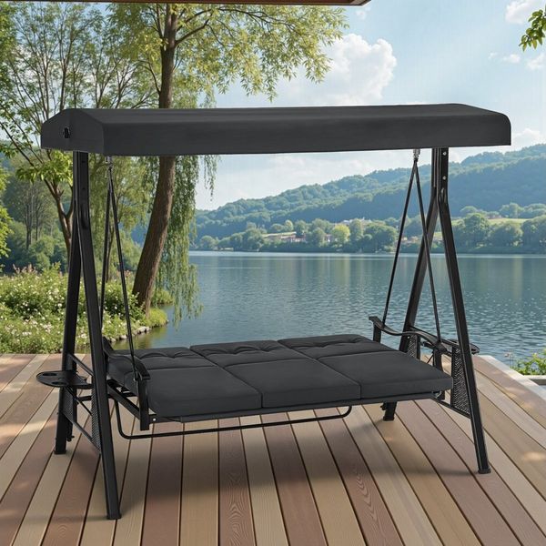 MCombo Hollywoodschaukel M MCombo 3-Sitzer Hollywoodschaukel mit Liegefunktion 4093(Dunkelgrau), Liegefunktion