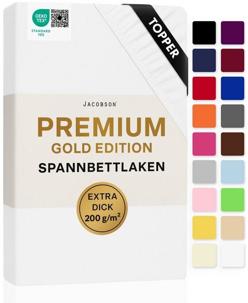 Jacobson Spannbettlaken TOPPER PREMIUM 200 g/m² Jersey aus 97% Baumwolle & 3% Elasthan, Extra dichtes Bettlaken für maximalen Halt