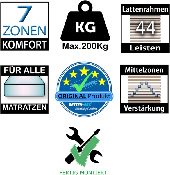 Max Premium NV – 7-Zonen-Lattenrost mit 44 Leisten und Mittelzonenverstellung, Größe: 100x220 Bild 6