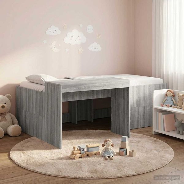 vidaXL Hochbett mit Schreibtisch für Kinder Grau Sonoma 75 x 190 cm 3422688