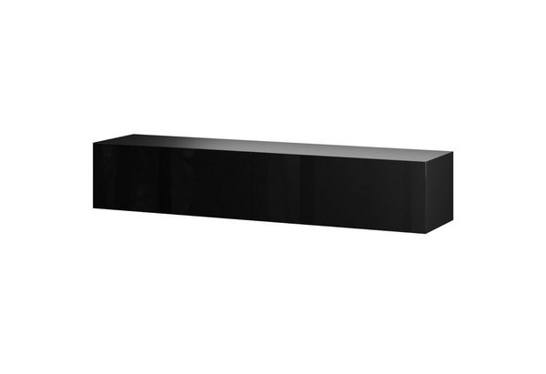 Planetmöbel TV Board 200 cm Schwarz, TV Schrank mit 2 Klappen als Stauraum, Lowboard hängend oder stehend, Sideboard Wohnzimmer