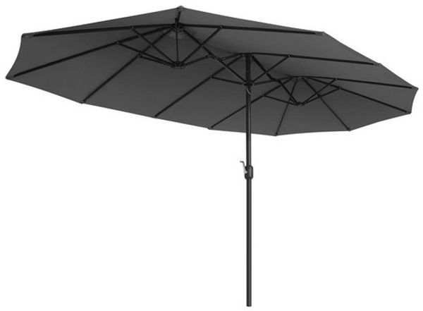Songmics Doppelsonnenschirm, UV-Schutz bis UPF 50+, mit Kurbel, ohne Ständer, Grau, 245 x 270 x 460 cm