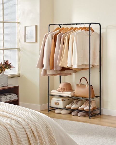 SONGMICS Kleiderständer, offener Kleiderschrank, Kleiderstange, Garderobenständer mit Ablagen, Garderobe aus Metall, freistehend Bild 2