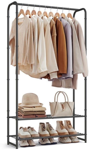 SONGMICS Kleiderständer, offener Kleiderschrank, Kleiderstange, Garderobenständer mit Ablagen, Garderobe aus Metall, freistehend