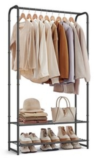 SONGMICS Kleiderständer, offener Kleiderschrank, Kleiderstange, Garderobenständer mit Ablagen, Garderobe aus Metall, freistehend Bild 6