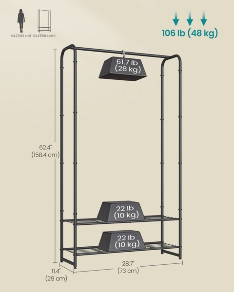 SONGMICS Kleiderständer, offener Kleiderschrank, Kleiderstange, Garderobenständer mit Ablagen, Garderobe aus Metall, freistehend Bild 3