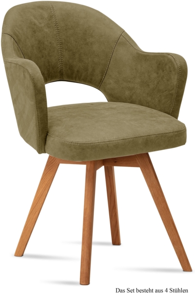 Armlehnstuhl (4er-Set) Dolly 59 x 87 x 61 Eiche geölt/Olivgrün