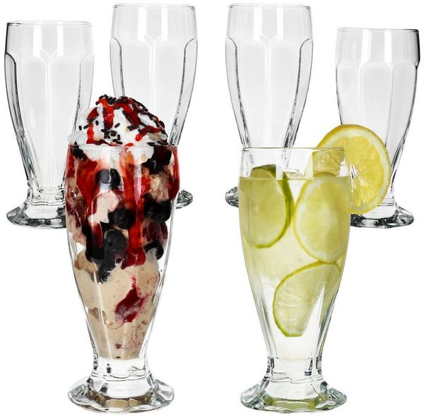 MamboCat Eisschale 6x LONDON Eisbecher mit Fuß 350ml klar hohe Eiskaffeebecher Shake, Glas