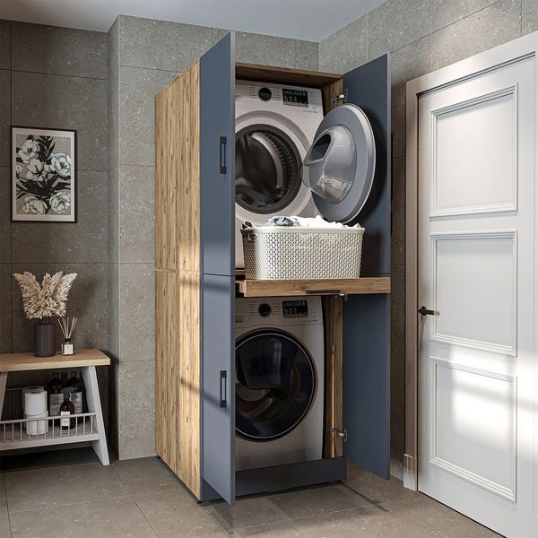 Roomart Waschmaschinenumbauschrank DORA Waschmaschinenschrank 70 cm, Soft-Close, 130 kg, in 4 Farben (Waschmaschinenschrank DORA für Trockner & Waschmaschine in 5 Farben) Soft-Close, Vollauszug, 130 kg, 2 Größen, 5 Farben, Wandbefestigung