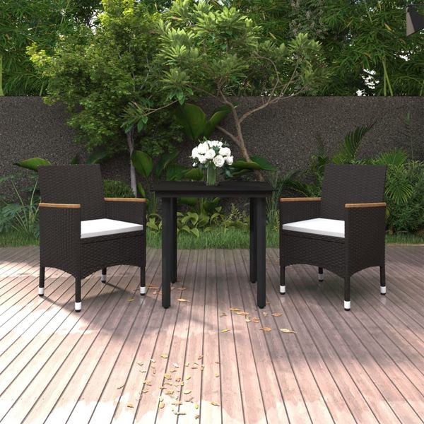 vidaXL 3-tlg. Garten-Essgruppe mit Auflagen Poly Rattan und Glas 3099769