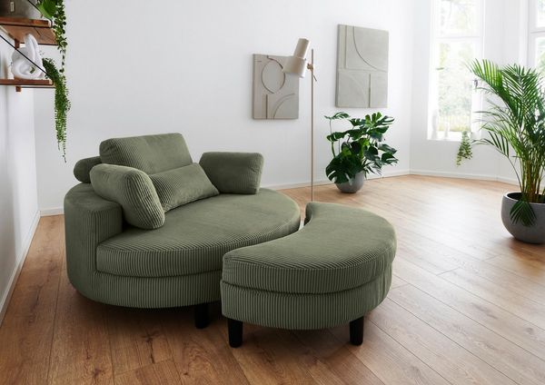 ATLANTIC home collection Loveseat Ravi Sessel, B: 114 cm, Sitzhöhe: 42 cm, XXL- Sessel, mit Stauraumhocker, Rückenstütze & 4 Zierkissen