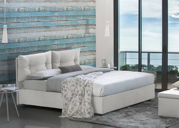 Dmora Einzelbett Sabazia, Bettkasten mit Stoffbezug, 100 % Made in Italy, Öffnung vorne, inklusive Matratze 80 x 190 cm, Weiß