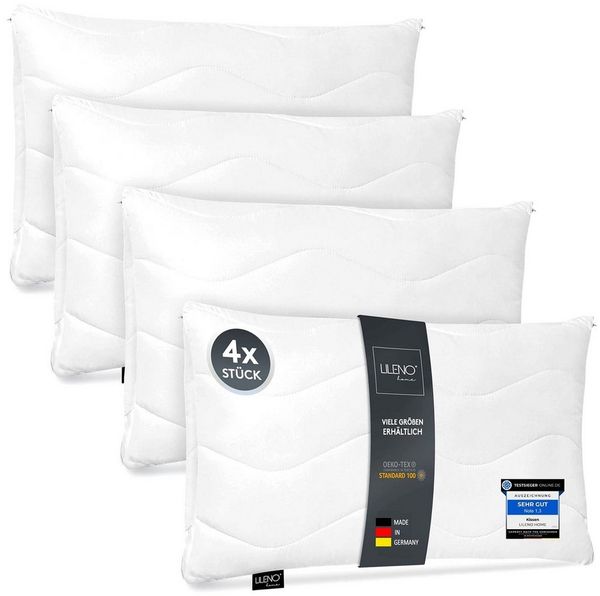 LILENO HOME Kopfkissen - gestepptes Kissen in verschiedenen Größen - Made in Germany, Füllung: 100% Polyester, Rückenschläfer, Seitenschläfer, Bauchschläfer, Set, 4er Set, Kopfkissen 40x70 cm, allergikergeeignet, Bettkissen oder Dekokissen