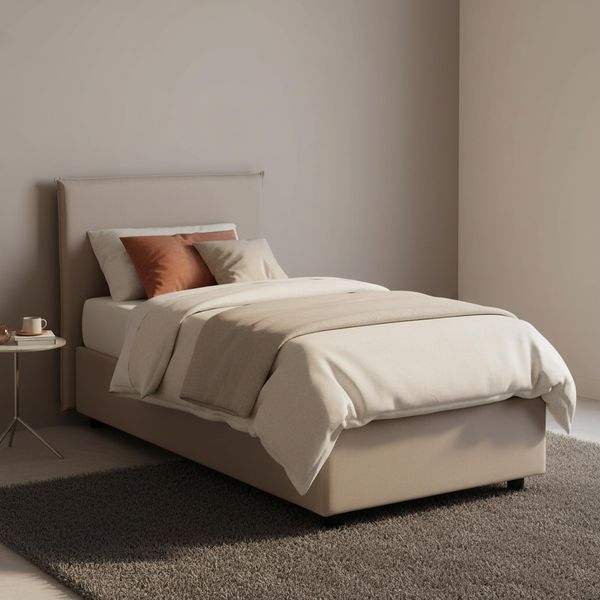 Talamo Italia - Brunella-Einzelbett, Bettkasten mit Stoffbezug, 100 % Made in Italy, Öffnung vorne, inklusive Matratze 80x190 cm, Taupe