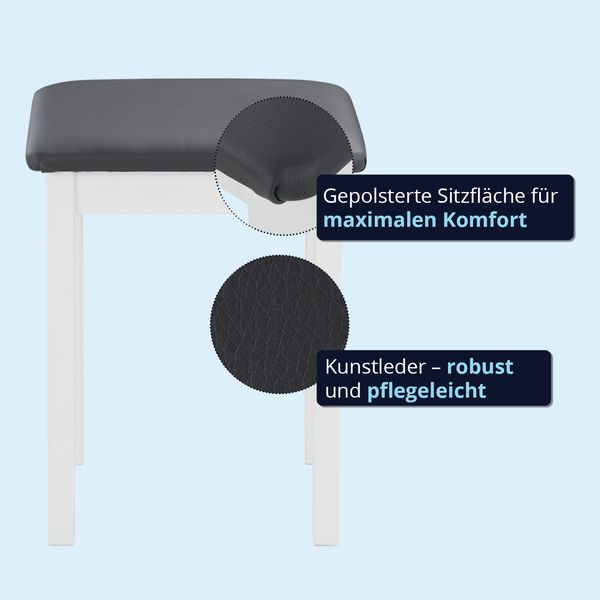 KHG 6er Set Sitzhocker Holzhocker Weiß lackiert, Kunstleder gepolstert Flur Garderobenhocker Küchenhocker 36 x 36 x 47 cm - Buche Holz Massiv bis 110 kg belastbar - Schminkhocker Landhausstil