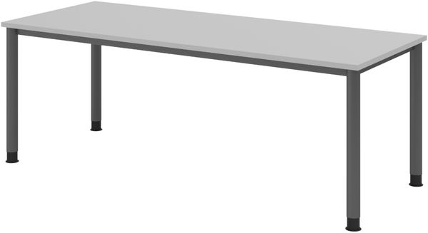 bümö höhenverstellbarer Schreibtisch H-Serie 200x80 cm in grau, Gestell in Graphit - PC Tisch für's Büro manuell höhenverstellbar, Computertisch verstellbar, HS-20-5-G