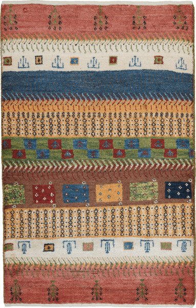 Looma 'Jasmin' Gabbeh Sonnat handgeknüpft, Schurwolle Bunt, 61x97 cm