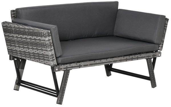 Outsunny Gartensofa 2 Sitzer Loungesofa, Gartenbank, Gartenliege, klappbar Armlehnen, Gartenmöbel 1 Teile, für Garten, Balkon, Grau