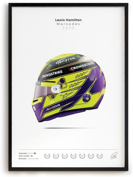 Poster Formel 1 Rennwagen Helm Rennfahrer Name Unterschrift · Deko Print ohne Rahmen - B Russel / 50x70 cm