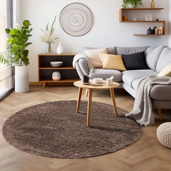 SIMPEX24 Teppich Unicolor - Einfarbig, Rund, Höhe: 30 mm, Einfarbig Runder Teppich Wohnzimmer Shaggy Versch. Farben und Größen