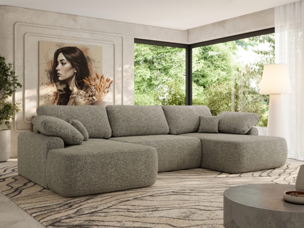 U-förmige Ecke, Ecksofa mit schlaffunktion und bettkasten, lose kissen, Wellenfeder, Big sofa XXL - CUBO U - Grau Struktur