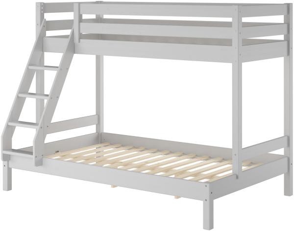 Modernes 3er-Bett 90x200 und 140x200 Erwachsenen-Stockbett Kiefer Massivholz hellgrau V-60.18G-09-14Rollrost inkl.