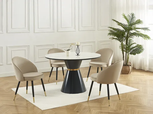 Vente-unique - MAYLINA Stuhl Samt Beige - B 61 cm x H 80,5 cm x L 55 cm