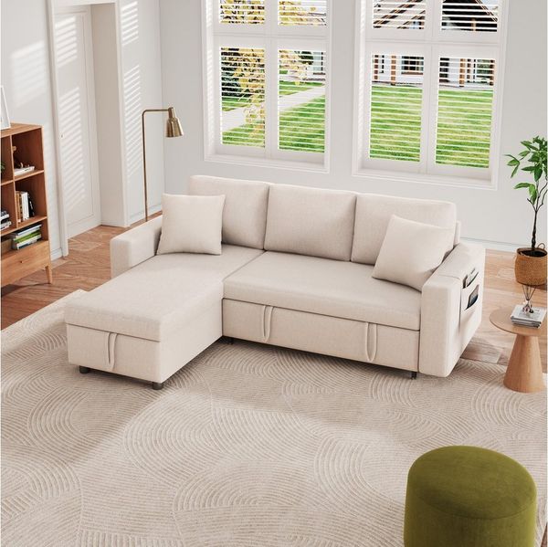 OKWISH Schlafsofa L-förmiges Sofa mit Stauraum, Set, mit Taschenaufbewahrung, links und rechts austauschbare Chaiselongue