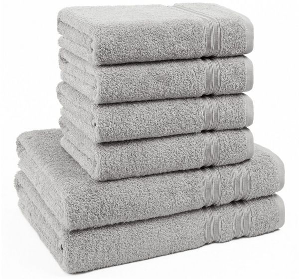 Hammetex 6 teiliges Handtuch Set, 100% Baumwolle Weich Saugstark Qualität Handtücher Set, 2 Badetücher 70x140 cm, 4 Handtücher 50x100 cm, Hellgrau