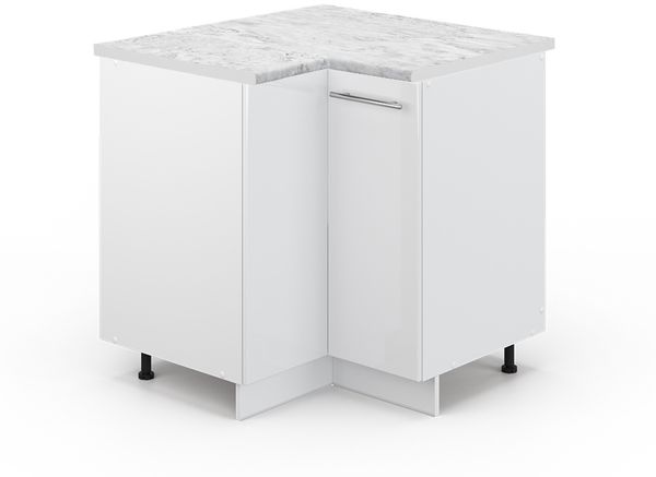 Eckunterschrank Fame-Line Weiß Hochglanz 80.5 cm , AP Marmor Vicco