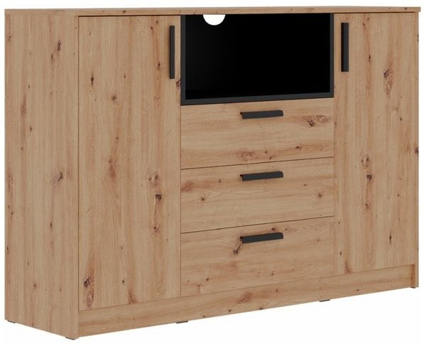 Marmex Möbel Grant 17A 2-türige Kommode mit Schubladen, hohe TV-Kommode, Kommode für das Schlafzimmer, laminierte Spanplatte, artisan Eiche+schwarz, 137 x 95 x 40 cm