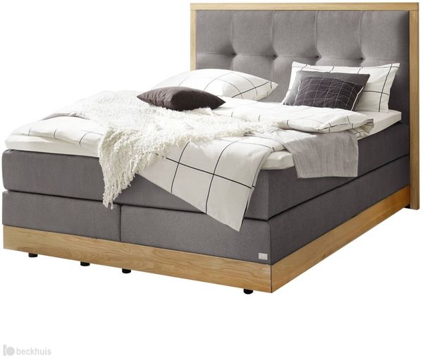 Alba Boxspringbett grau Eiche Massivholz 206cm x 168cm x 125cm