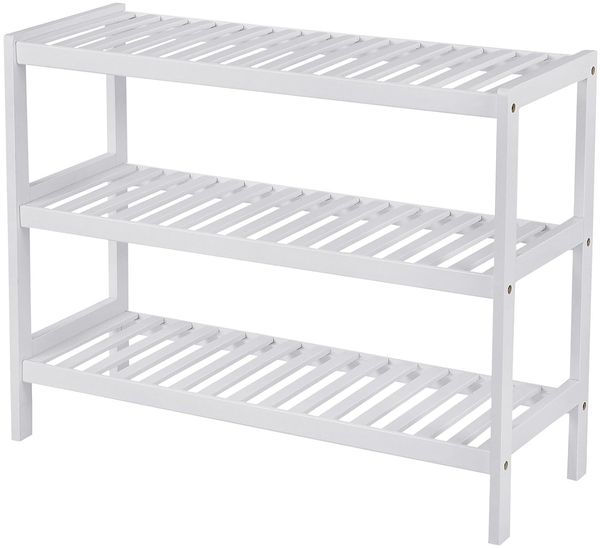 Schuhregal aus Bambus Schuhständer Ablageregal Schuhschrank mit 3 Ebenen Schuhablage für 12 Paar Schuhe Standregal Weiß 55 x 70 x 25 cm LBS13W