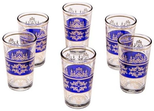 Marrakesch Orient & Mediterran Interior Teeglas 6x Orient Teeglas Marrakesch Blau - 6er SET, 6-tlg, Glas, Handarbeit