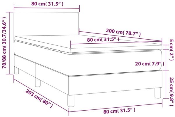 vidaXL Boxspringbett mit Matratze Stoff Dunkelbraun 80x200 cm, Härtegrad: H2 [3140412] Bild 7