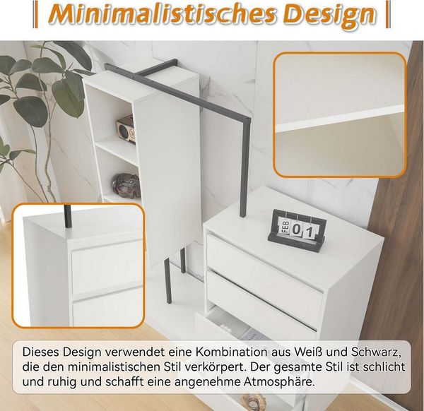 i@home Garderoben-Set Schubladenschrank,Kleiderschrank-Set,weißer Kleiderschrank,Sideboard, (Kleiderstange, Maße: B140/W40/H135), Kippsicherung, mit Kleiderstange, offene Fächer
