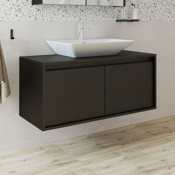 Roomart ATLANTIC-100 Badmöbel - nur Unterschrank - H 45 x B 45 x T 100 cm • Schwarz-Eiche