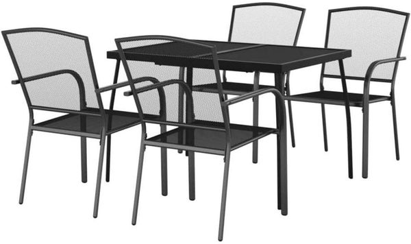vidaXL Garten Essgruppe 5-TLG. Tisch 4 Stapelbare Stühle Anthrazit Stahl