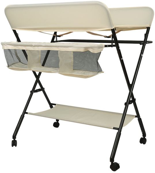 Wickeltisch, 3-in-1, Wickelkommode für Baby, von Geburt bis 12 Monate (bis 25 kg), Wickeltisch, faltbar, tragbar, Wickeltisch für Babys, mit 4 Rollen,80 x 66 x 98 cm (Dunkelblau)