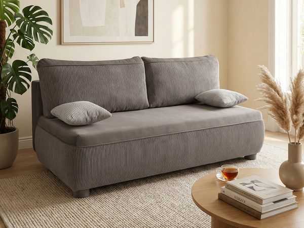 Beautysofa Schlafsofa Aida mit Schlaffunktion & Bettkasten, Couch modern beige oder dunkelgrau mit Kissen, Sofa aus Cord, ausziehbare Liegefläche