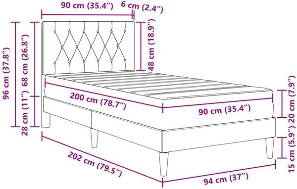 vidaXL Bettgestell mit Matratze Dunkelgrau 90 x 200 cm Samt 3415025 Bild 11