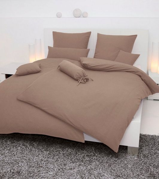 Hochwertige Janine Soft-Seersucker Bettwäsche PIANO | Verschiedene Grössen und Farben 240x220 / 2x 80x80 cm taupe (57)