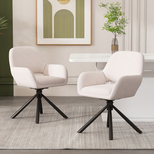 Esszimmerstuhl 2er-Set mit Armlehnen & Drehfunktion, Sherpa, 80x60x60, weiß