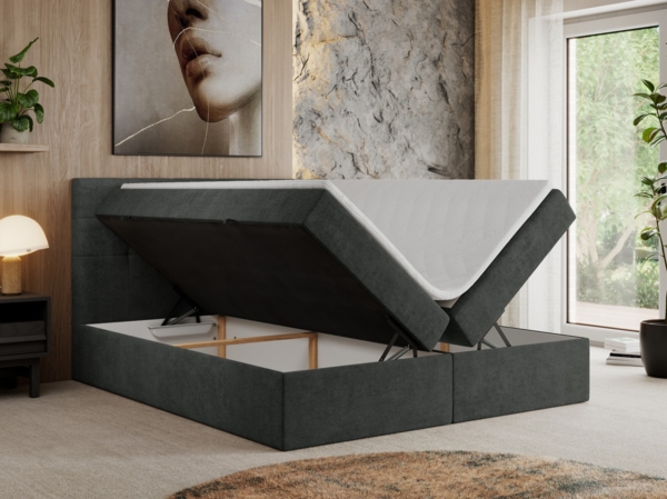 Boxspringbett, Doppelbett Matratze und Topper, Polsterbett - CENTOS - 140x200cm - Grau Velours - H3 Bild 2