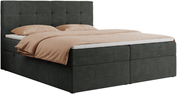 Boxspringbett, Doppelbett Matratze und Topper, Polsterbett - CENTOS - 140x200cm - Grau Velours - H3 Bild 3